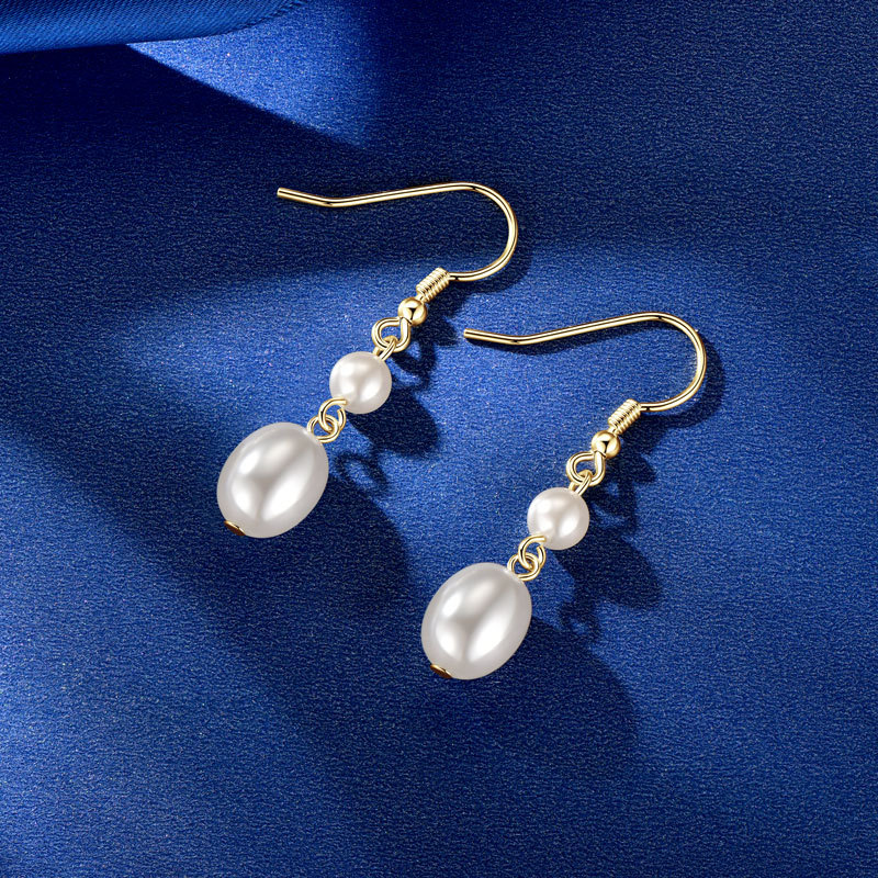 5 mm (Round) & 8x10 mm (Oval) White Shell Bead Pearl Hook Earrings