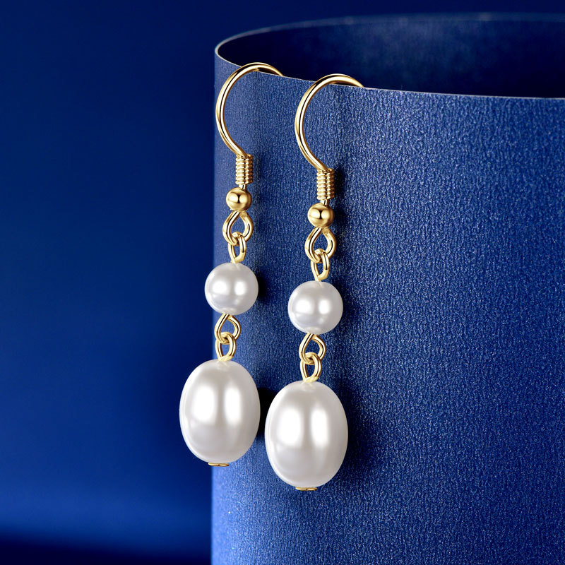 5 mm (Round) & 8x10 mm (Oval) White Shell Bead Pearl Hook Earrings