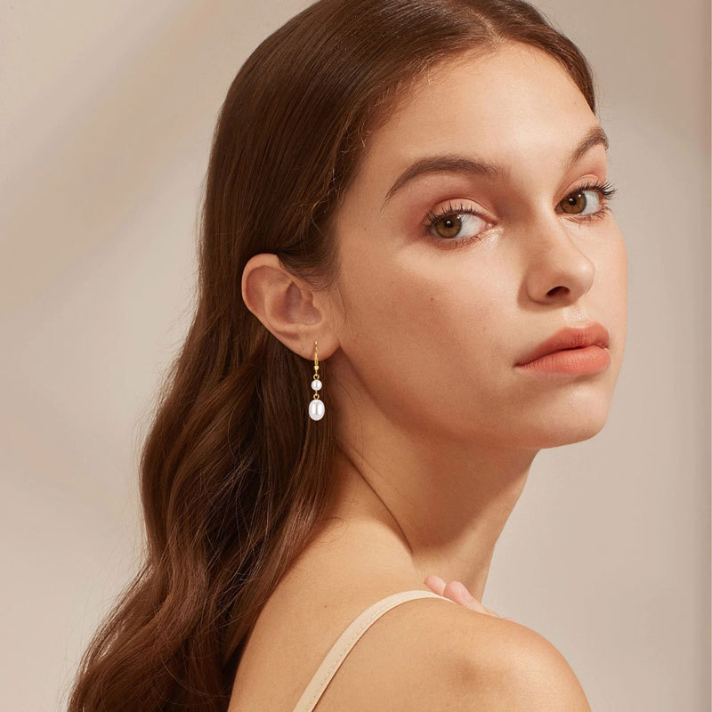 5 mm (Round) & 8x10 mm (Oval) White Shell Bead Pearl Hook Earrings