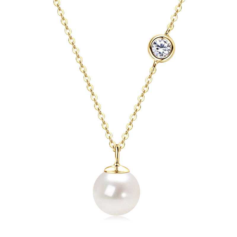 7 mm Freshwater Pearl Pendant with 3 mm Zircon Stone Necklace