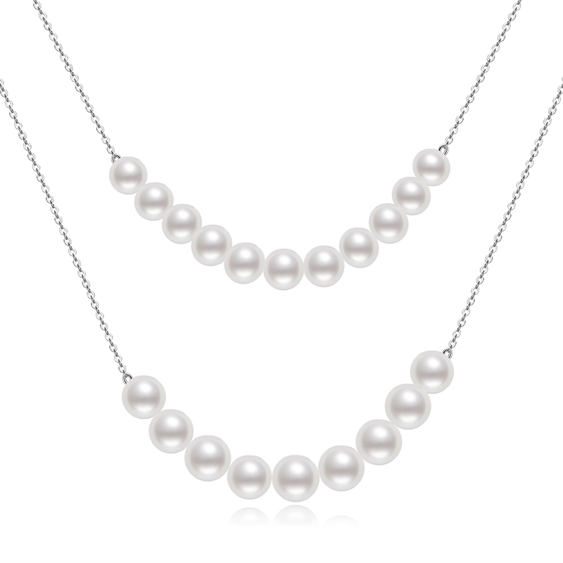 6-7 mm & 7-8 mm Cultured Freshwater High Gloss White Pearl Double Chain Necklace