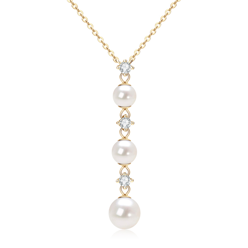 3 Moissanite Diamonds & 6-8mm Freshwater Pearl Necklace