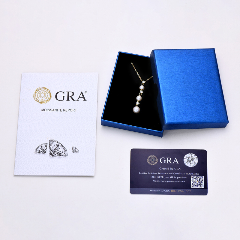 3 Moissanite Diamonds & 6-8mm Freshwater Pearl Necklace