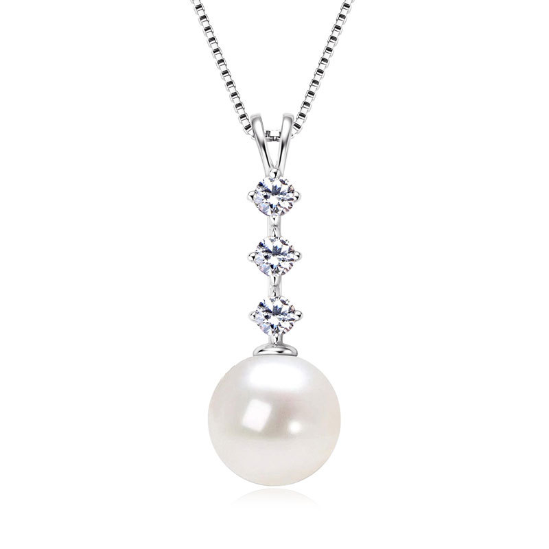 9.5-10 mm Natural Freshwater Pearl Drop Pendant Necklace with Moissanite Stones