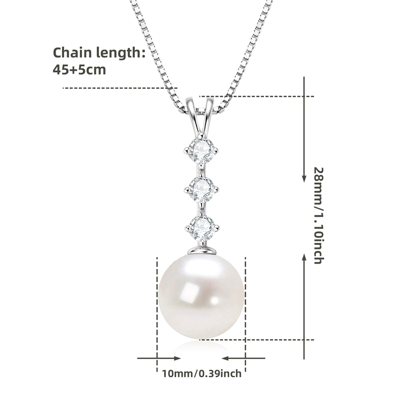 9.5-10 mm Natural Freshwater Pearl Drop Pendant Necklace with Moissanite Stones
