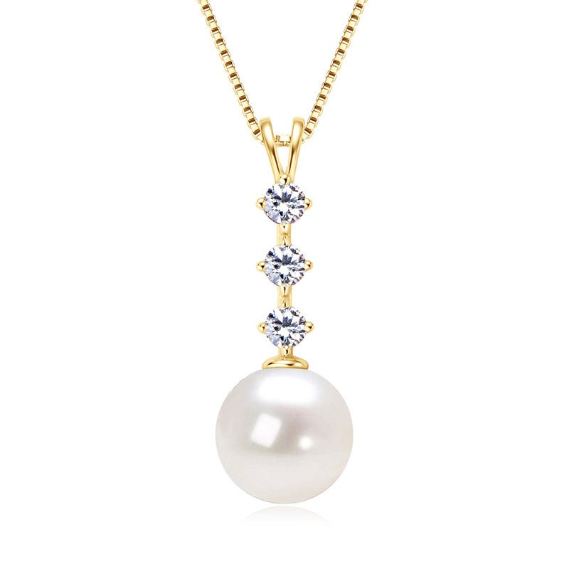 9.5-10 mm Natural Freshwater Pearl Drop Pendant Necklace with Moissanite Stones