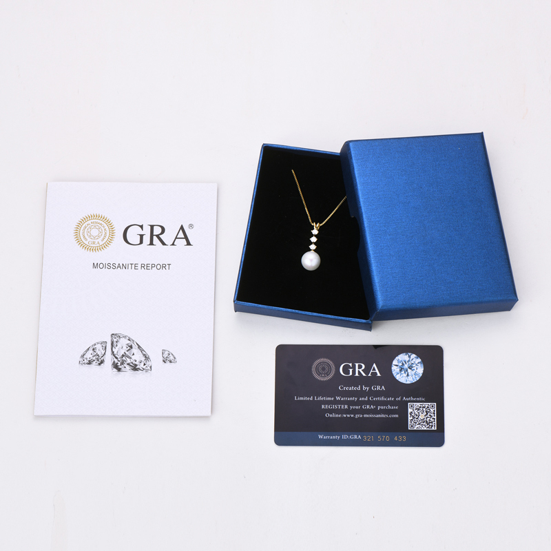 9.5-10 mm Natural Freshwater Pearl Drop Pendant Necklace with Moissanite Stones