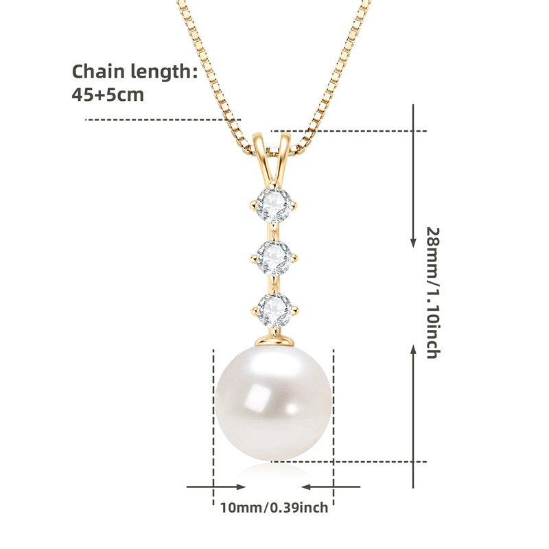 9.5-10 mm Natural Freshwater Pearl Drop Pendant Necklace with Moissanite Stones