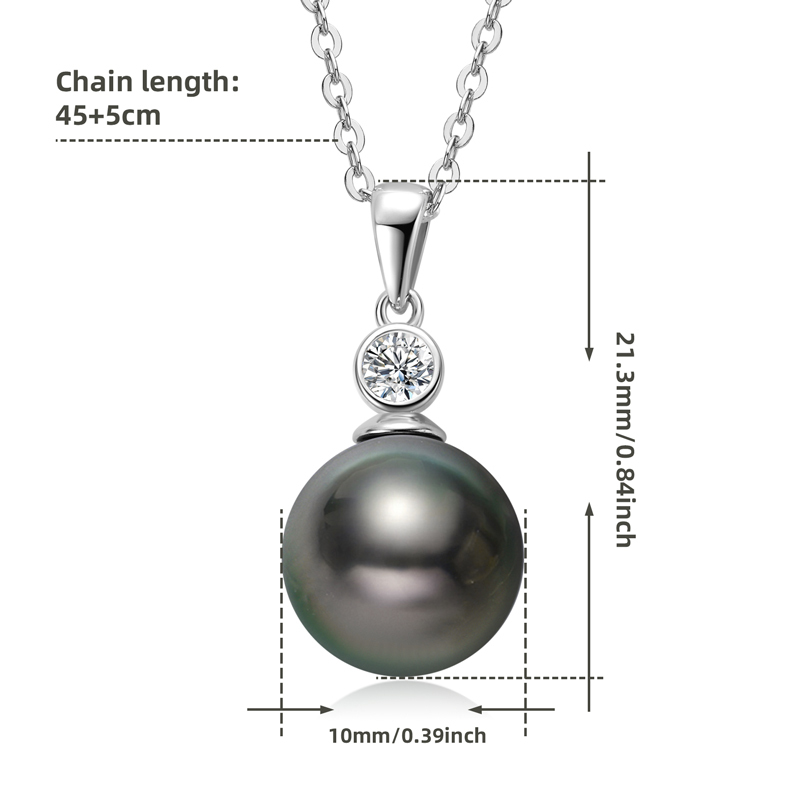 9 mm Natural Tahitian Black Pearl Pendant with 3 mm Moissanite Stone Necklace