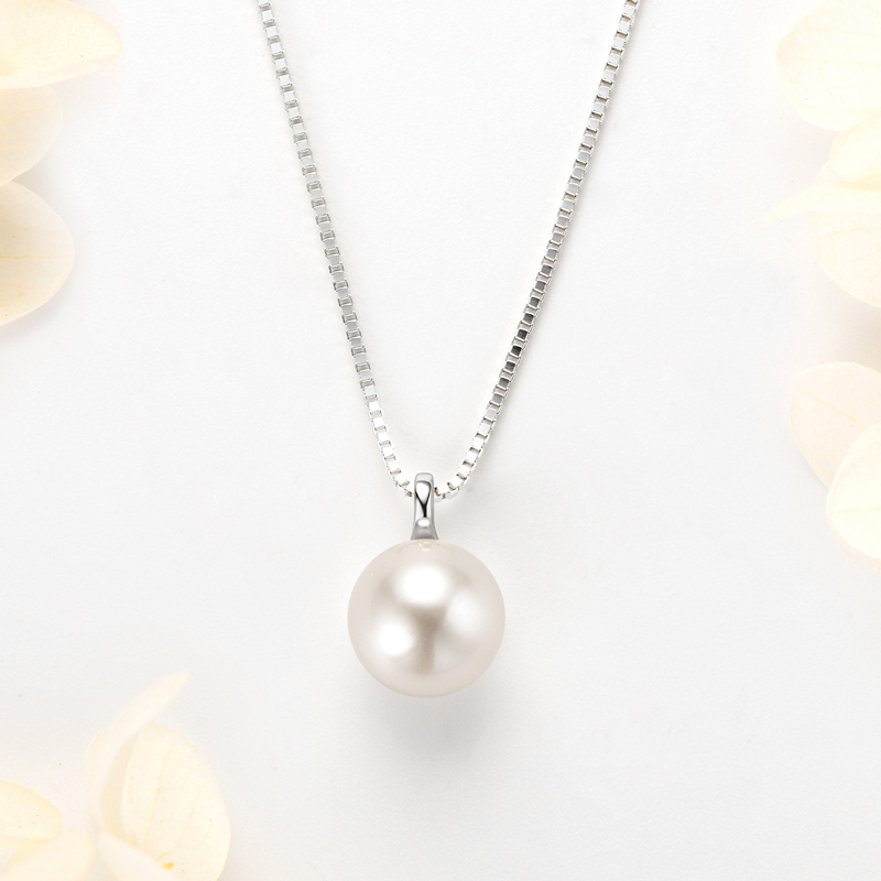 8-9 mm Natural Freshwater Pearl Box Chain Pendant Necklace