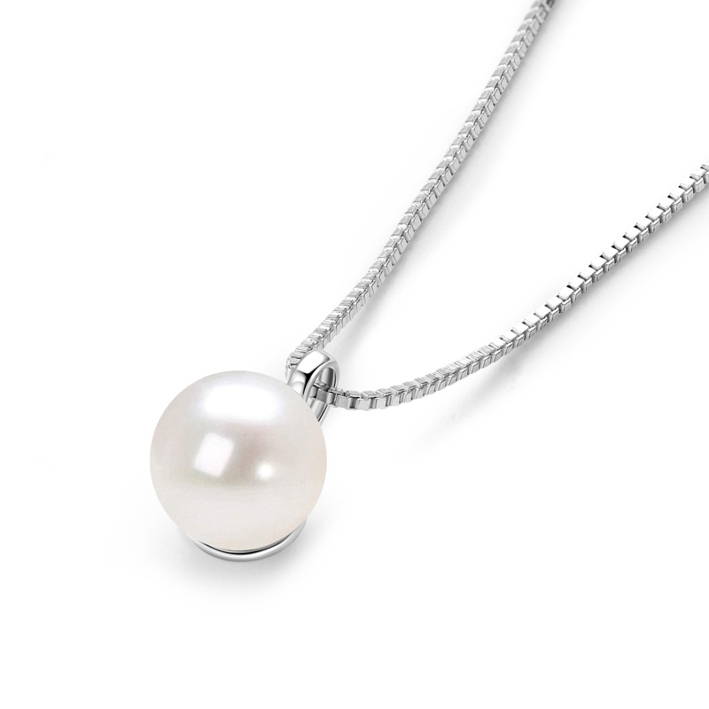 8-9 mm Natural Freshwater Pearl Box Chain Pendant Necklace