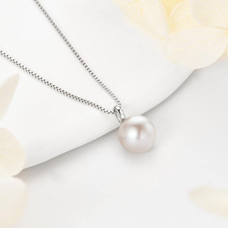 8-9 mm Natural Freshwater Pearl Box Chain Pendant Necklace