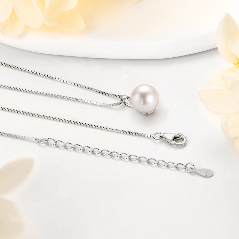 8-9 mm Natural Freshwater Pearl Box Chain Pendant Necklace