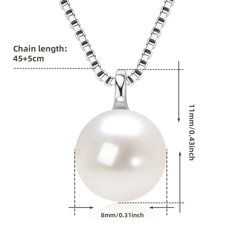 8-9 mm Natural Freshwater Pearl Box Chain Pendant Necklace