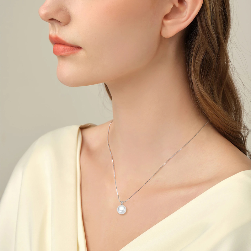 8-9 mm Natural Freshwater Pearl Box Chain Pendant Necklace