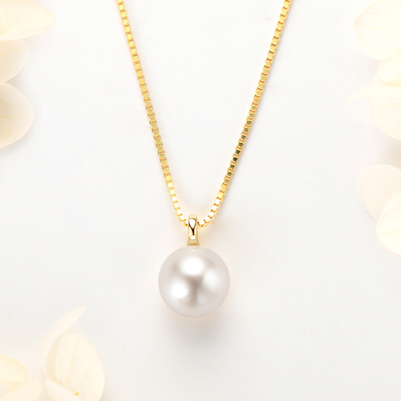 8-9 mm Natural Freshwater Pearl Box Chain Pendant Necklace