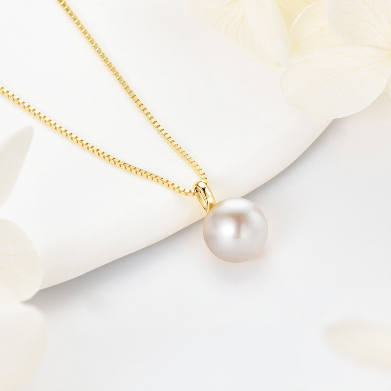 8-9 mm Natural Freshwater Pearl Box Chain Pendant Necklace