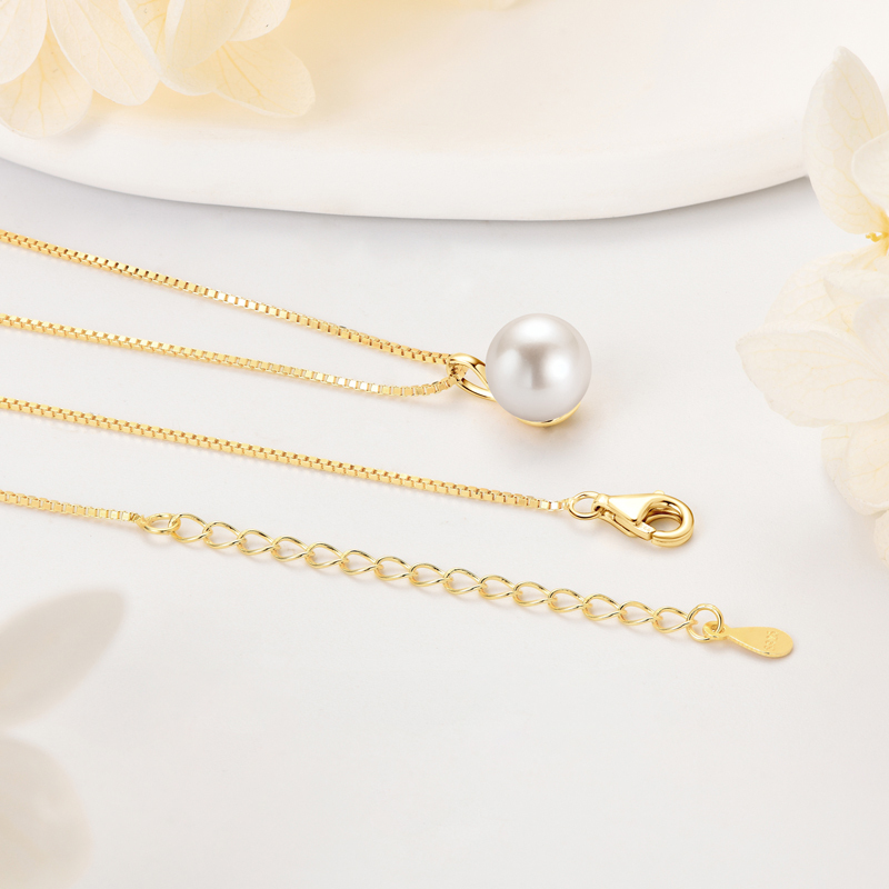 8-9 mm Natural Freshwater Pearl Box Chain Pendant Necklace