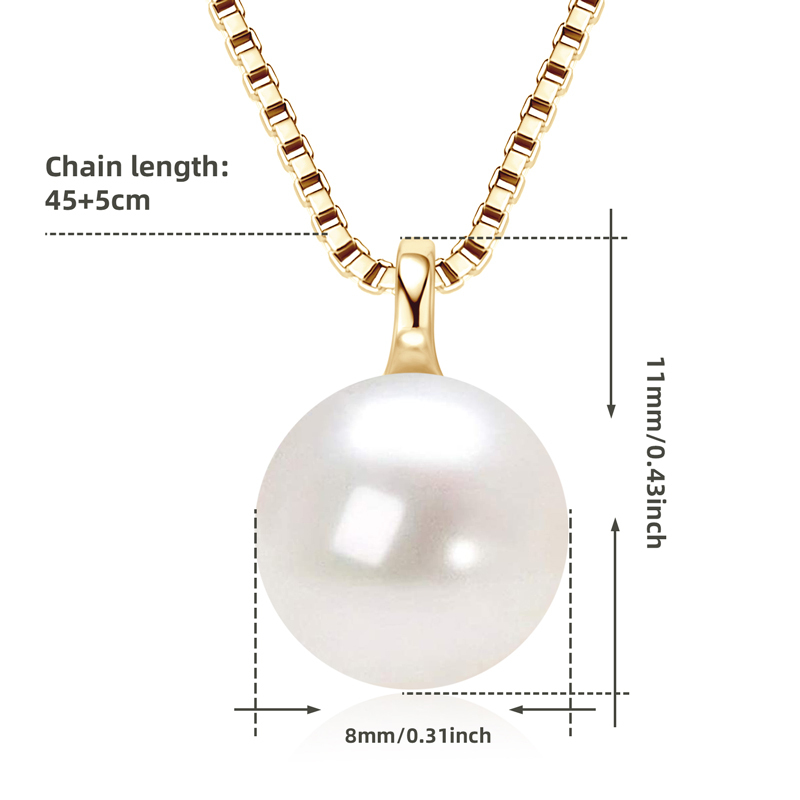 8-9 mm Natural Freshwater Pearl Box Chain Pendant Necklace