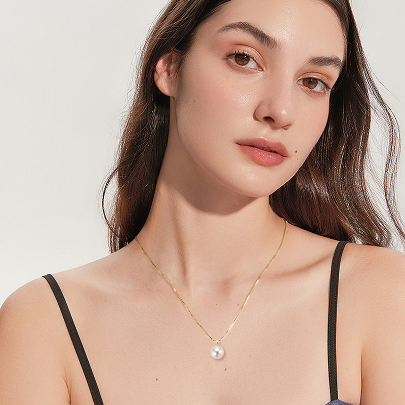 8-9 mm Natural Freshwater Pearl Box Chain Pendant Necklace