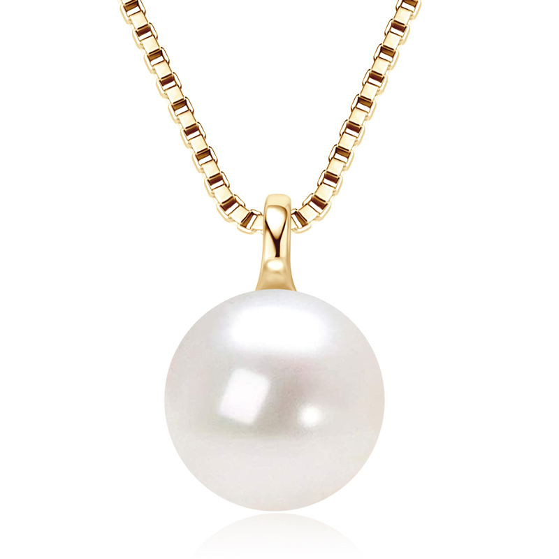 8-9 mm Natural Freshwater Pearl Box Chain Pendant Necklace