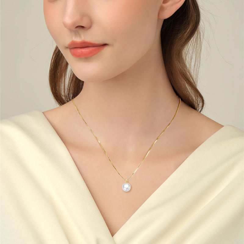 8-9 mm Natural Freshwater Pearl Box Chain Pendant Necklace