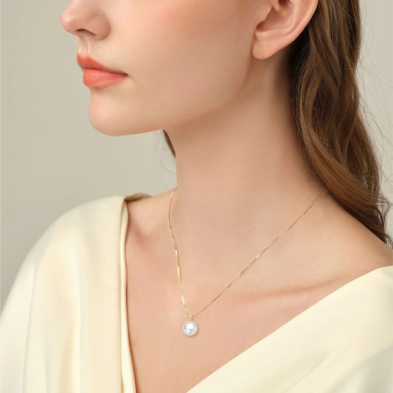 8-9 mm Natural Freshwater Pearl Box Chain Pendant Necklace