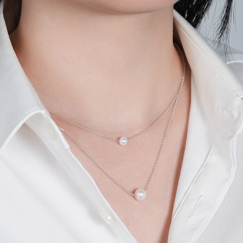 Double-Layered 5.5-6 mm & 8-8.5 mm Freshwater White Pearl Necklace