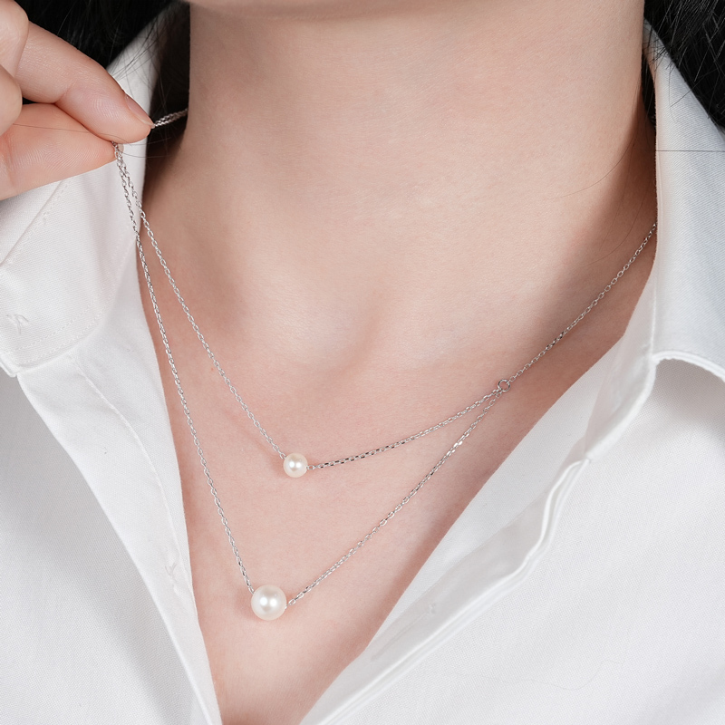 Double-Layered 5.5-6 mm & 8-8.5 mm Freshwater White Pearl Necklace