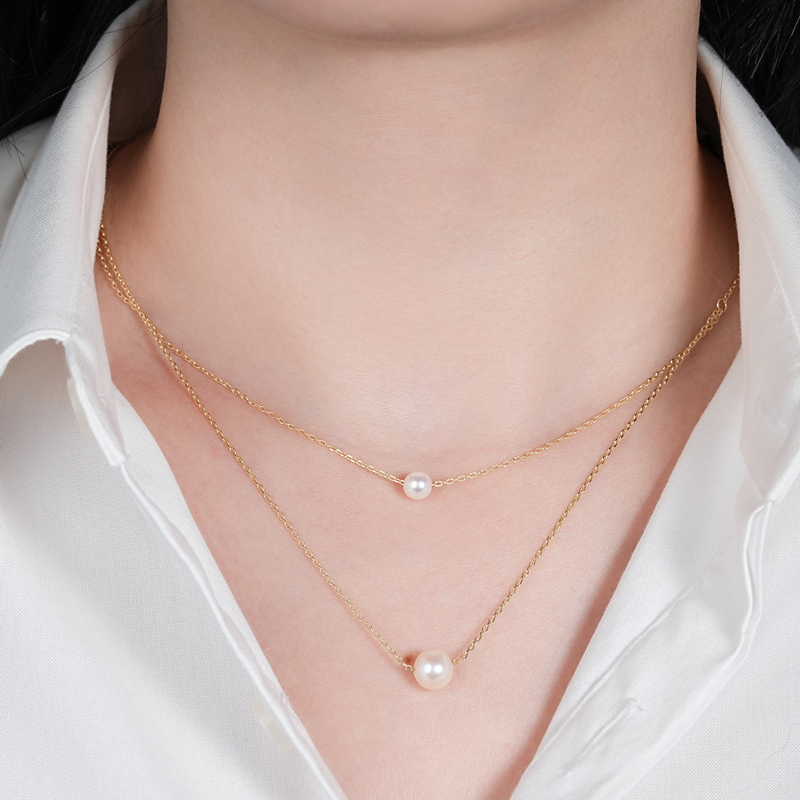 Double-Layered 5.5-6 mm & 8-8.5 mm Freshwater White Pearl Necklace