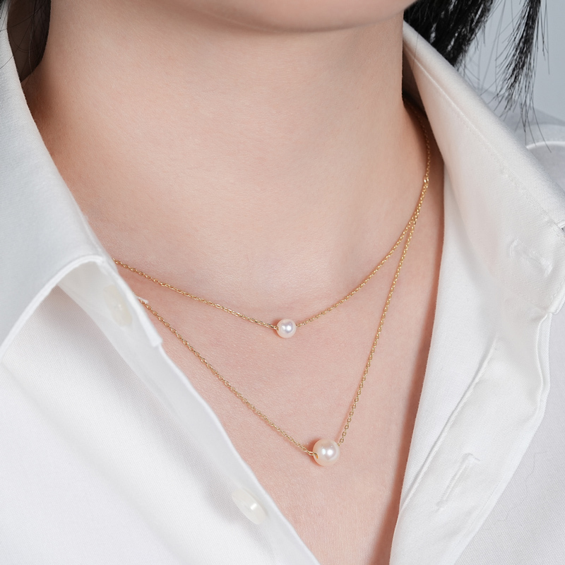 Double-Layered 5.5-6 mm & 8-8.5 mm Freshwater White Pearl Necklace
