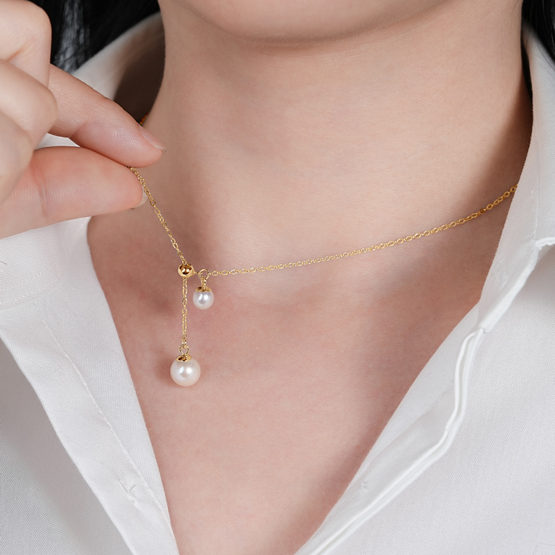 5-6 mm & 8-9 mm Freshwater Pearl Pendant Y-Chain Necklace