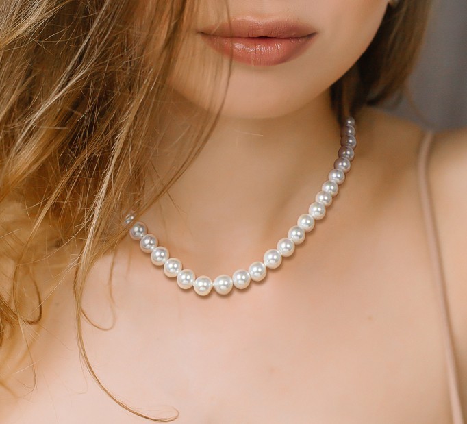 8-9 mm Freshwater White Beaded Pearl Necklace