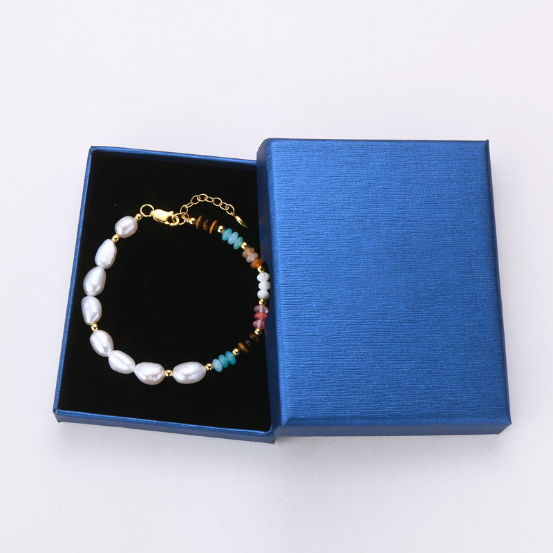 8 mm Natural Freshwater White Baroque Pearls &  Colorful 4 mm Beads Layered Bracelet