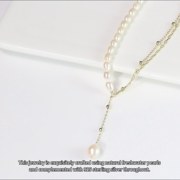Trendy 14K Gold-Plated Paperclip Chain/Ball Chain Layer Necklace with Cultured Freshwater Pearls