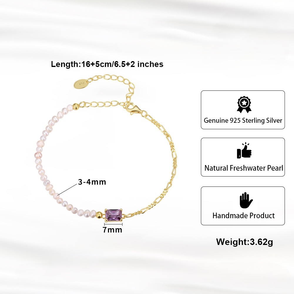 Half 14K Gold PVD Figaro Chain & Half Cultured Freshwater Baroque Pearl Bracelet