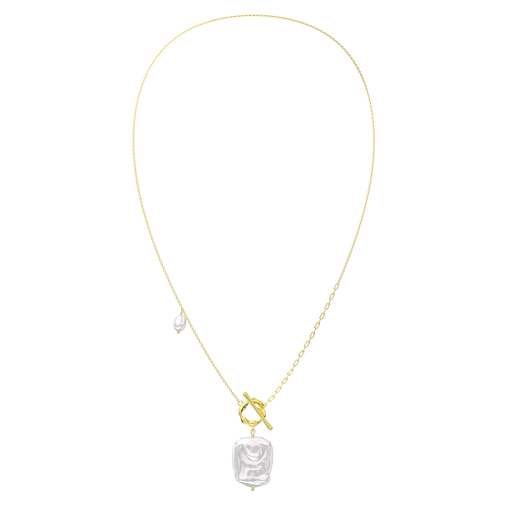 14K Gold Link Chain Necklace with Rectangular Cultured Baroque Pearl