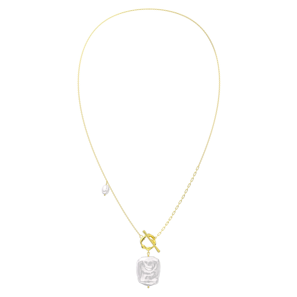 14K Gold Link Chain Necklace with Rectangular Cultured Baroque Pearl