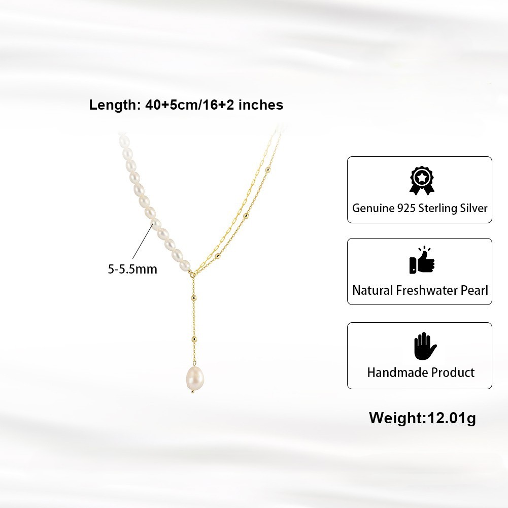Trendy 14K Gold-Plated Paperclip Chain/Ball Chain Layer Necklace with Cultured Freshwater Pearls