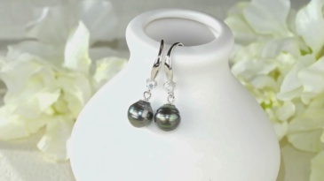 8-9mm Natural Seawater Tahitian Black Baroque Pearl Hook Earrings