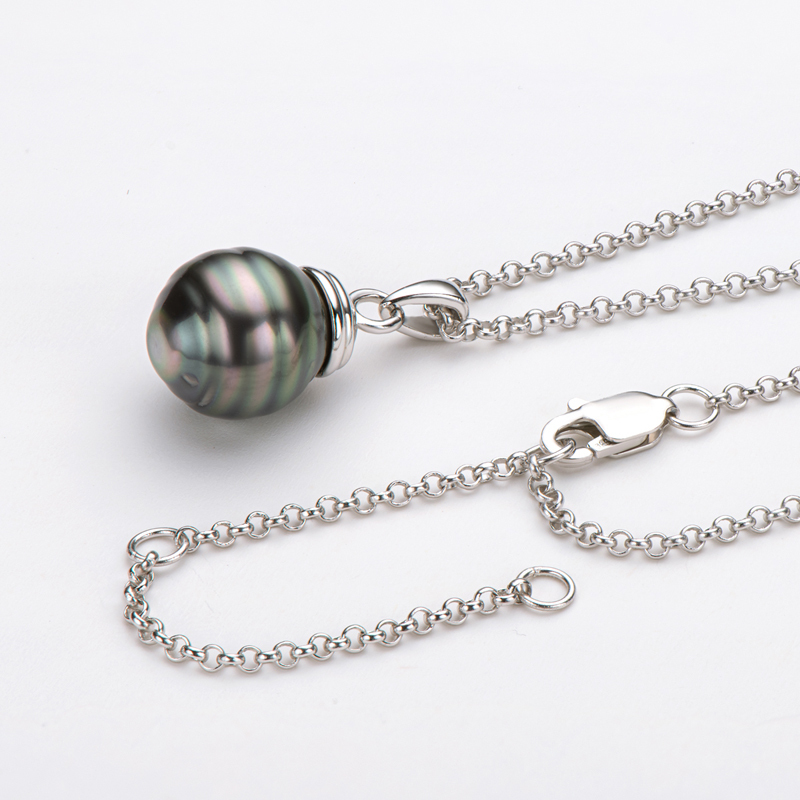 11 mm Seawater Tahitian Black Baroque Pearl Pendent Necklace