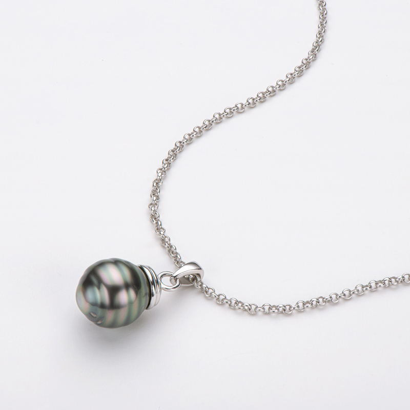 11 mm Seawater Tahitian Black Baroque Pearl Pendent Necklace