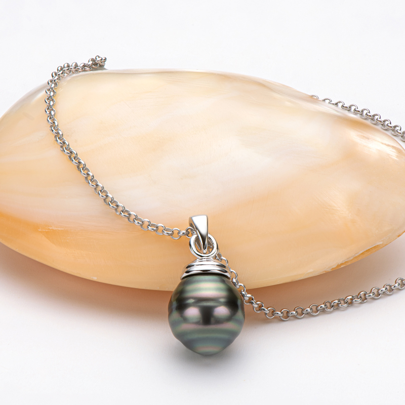 11 mm Seawater Tahitian Black Baroque Pearl Pendent Necklace