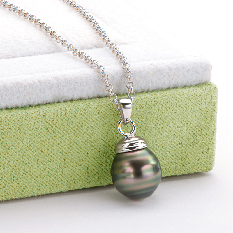 11 mm Seawater Tahitian Black Baroque Pearl Pendent Necklace