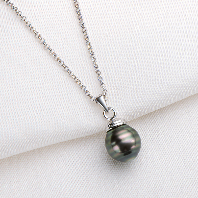 11 mm Seawater Tahitian Black Baroque Pearl Pendent Necklace