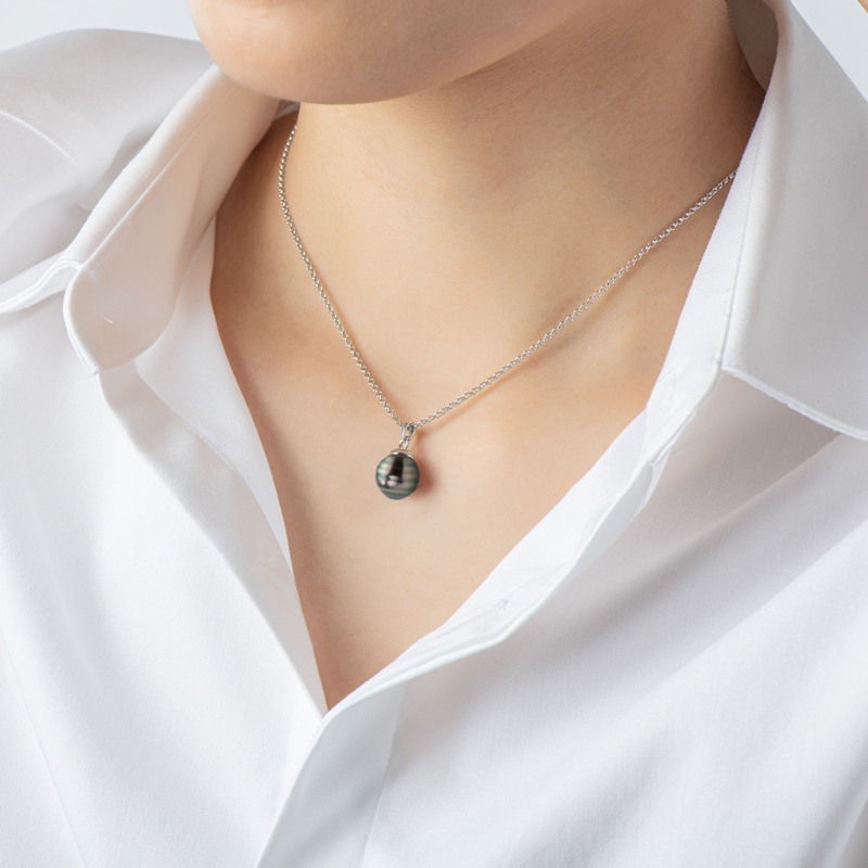 11 mm Seawater Tahitian Black Baroque Pearl Pendent Necklace