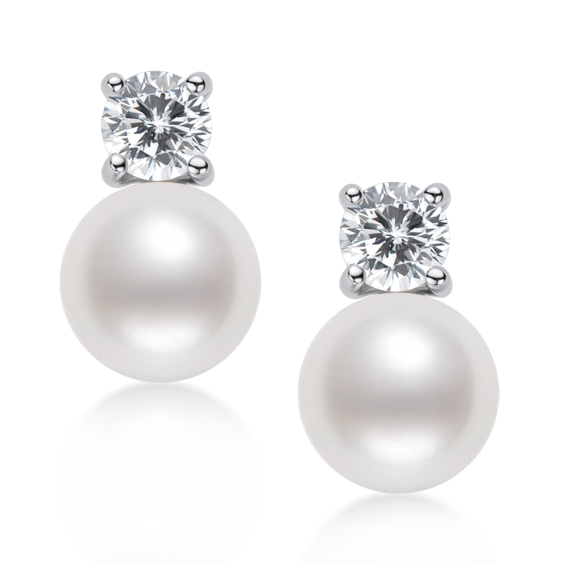 Classic 6.5-7 mm Freshwater Pearl Stud Earrings with Moissanite Stones