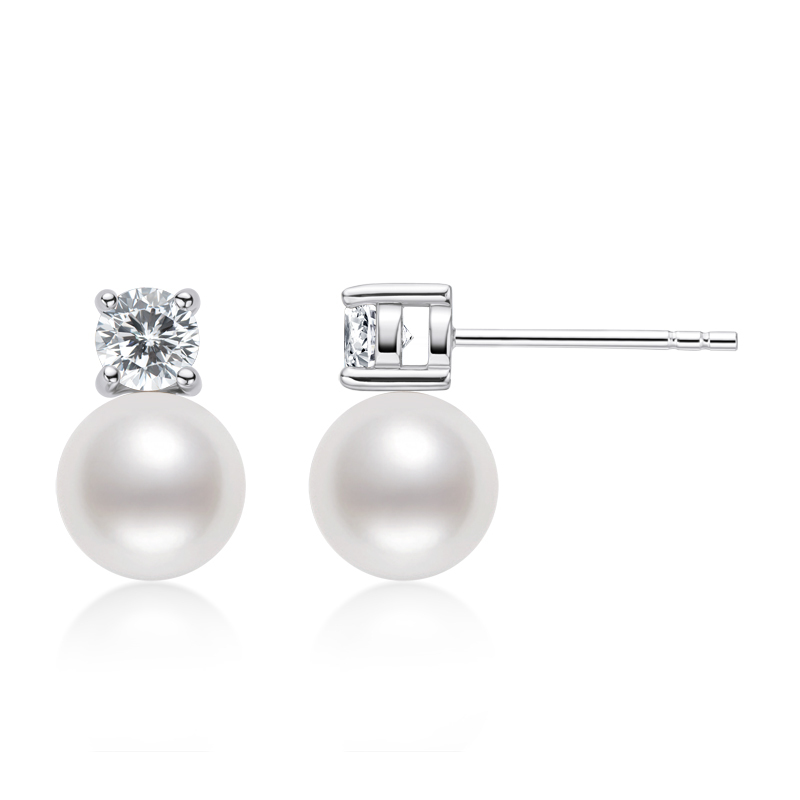 Classic 6.5-7 mm Freshwater Pearl Stud Earrings with Moissanite Stones