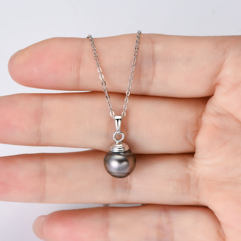 11 mm Seawater Tahitian Black Baroque Pearl Pendent Necklace