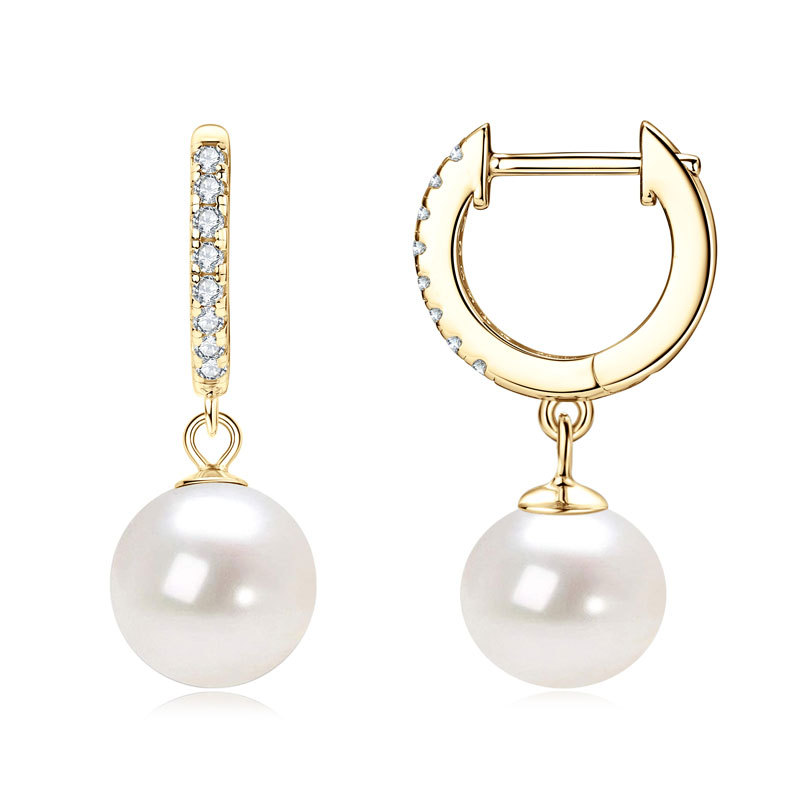 9-10 mm Natural Freshwater Pearl Drop Earrings with 1.4 mm Moissanite Side Stones